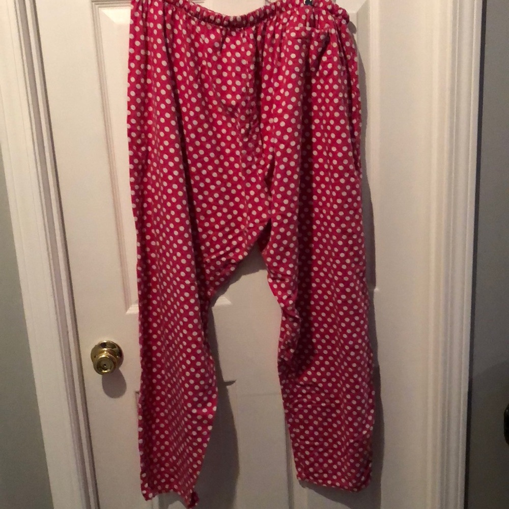Hanes 2X Flannel Pink and white polka dot pajama pants